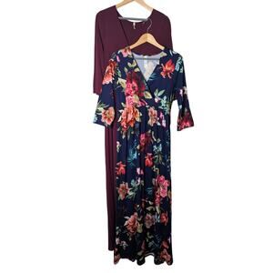 Mother Bee Maternity 2 Pack Red Floral V Neck Faux Wrap Maxi Dress Women Size M